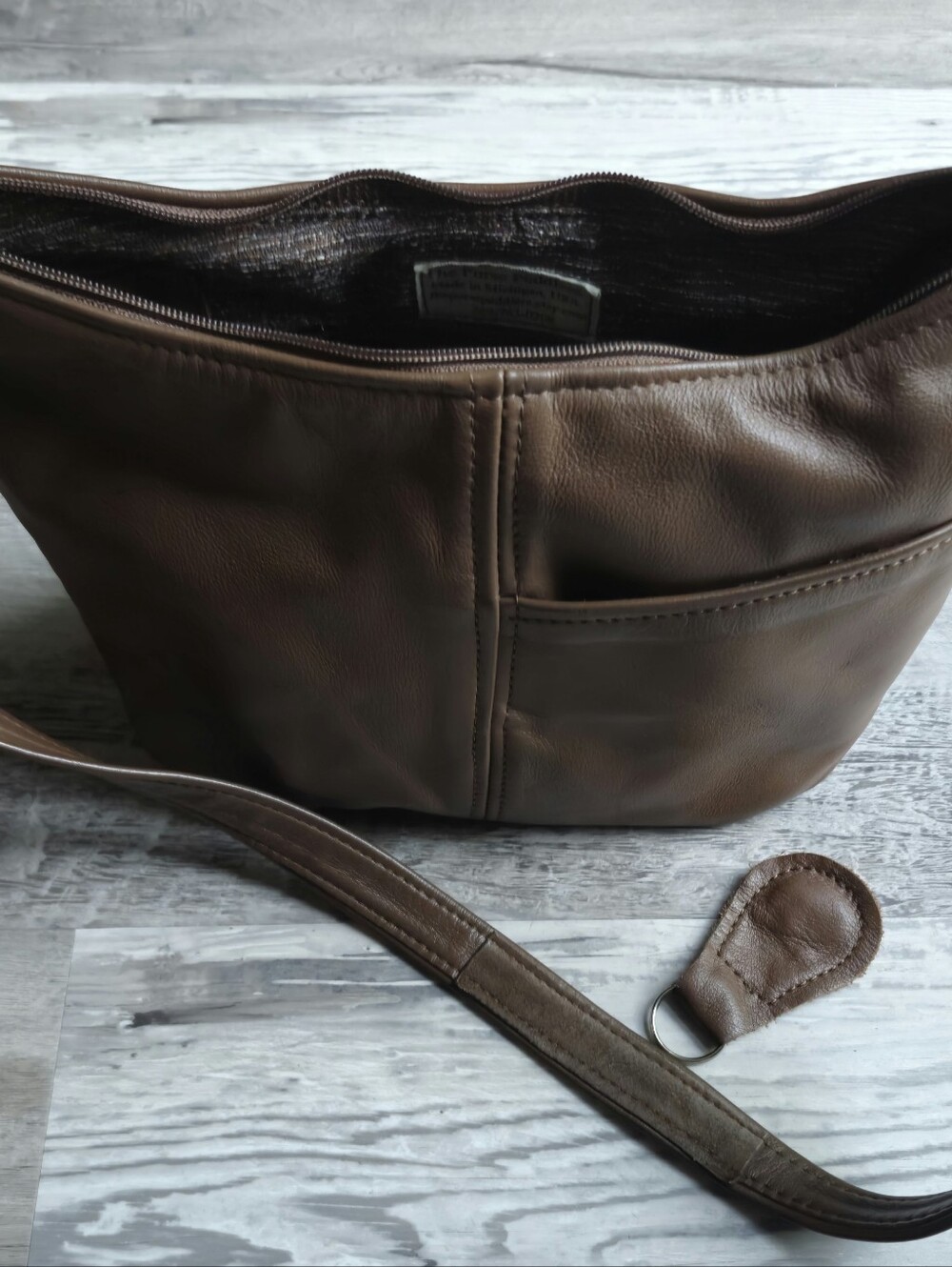 The Purse Peddlers Brown Genuine Leather Hobo Shoulder Bag Made in USA Boho